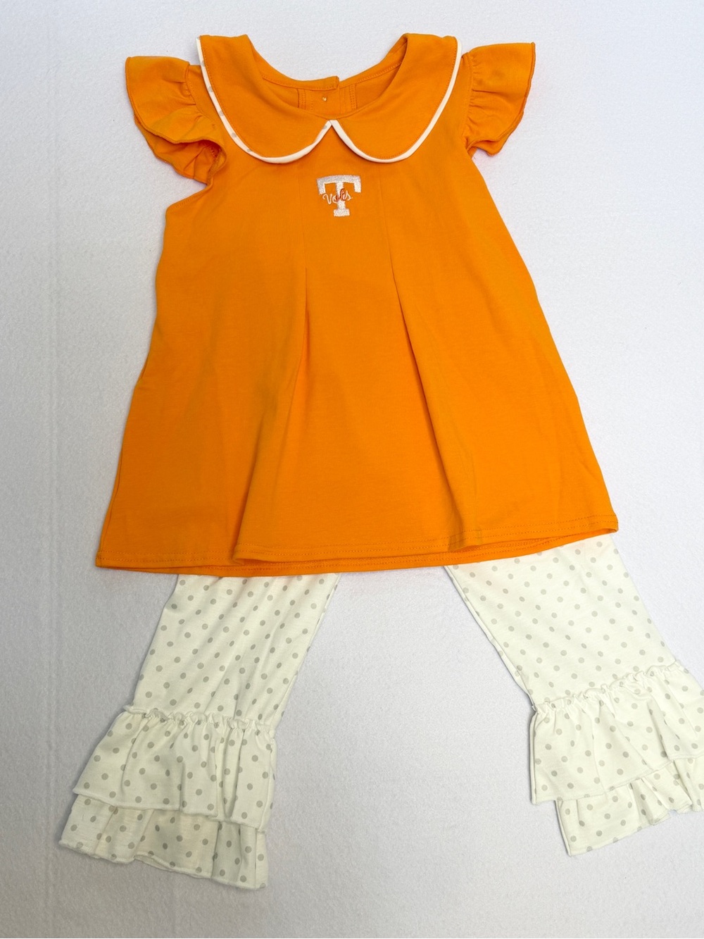 Tennessee Vols Girls Orange Peter Pan Collar Tunic & Ruffle Legging Set Size 3
